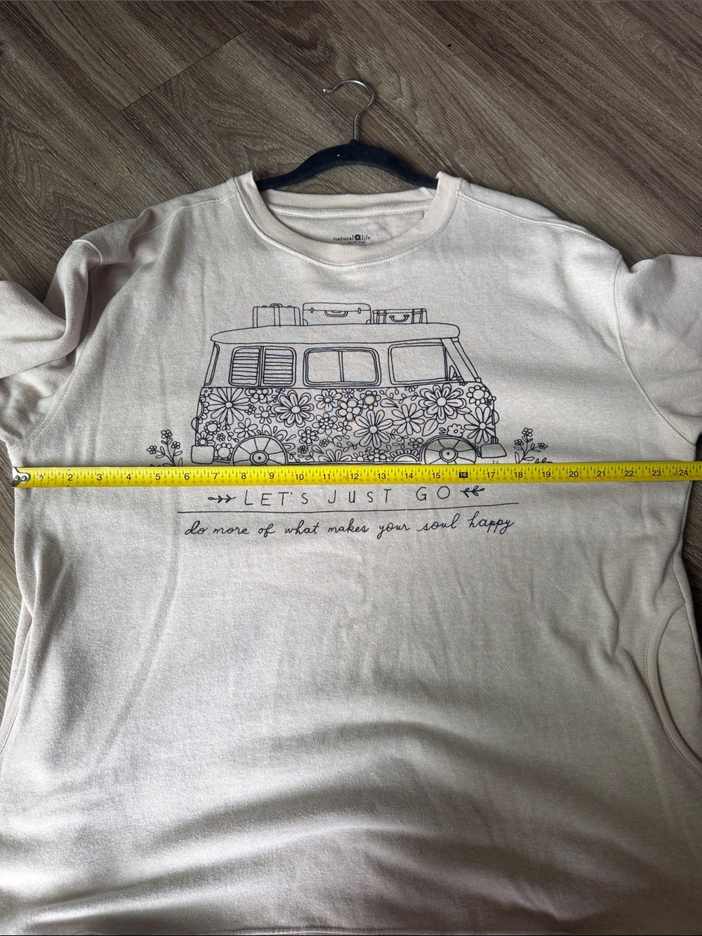 Natural Life Let's Just Go Cream Graphic Crewneck Sweater Size: L - Picture 8 of 9